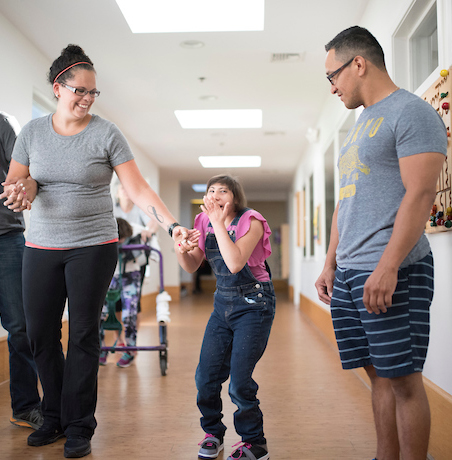Student walking with teacher