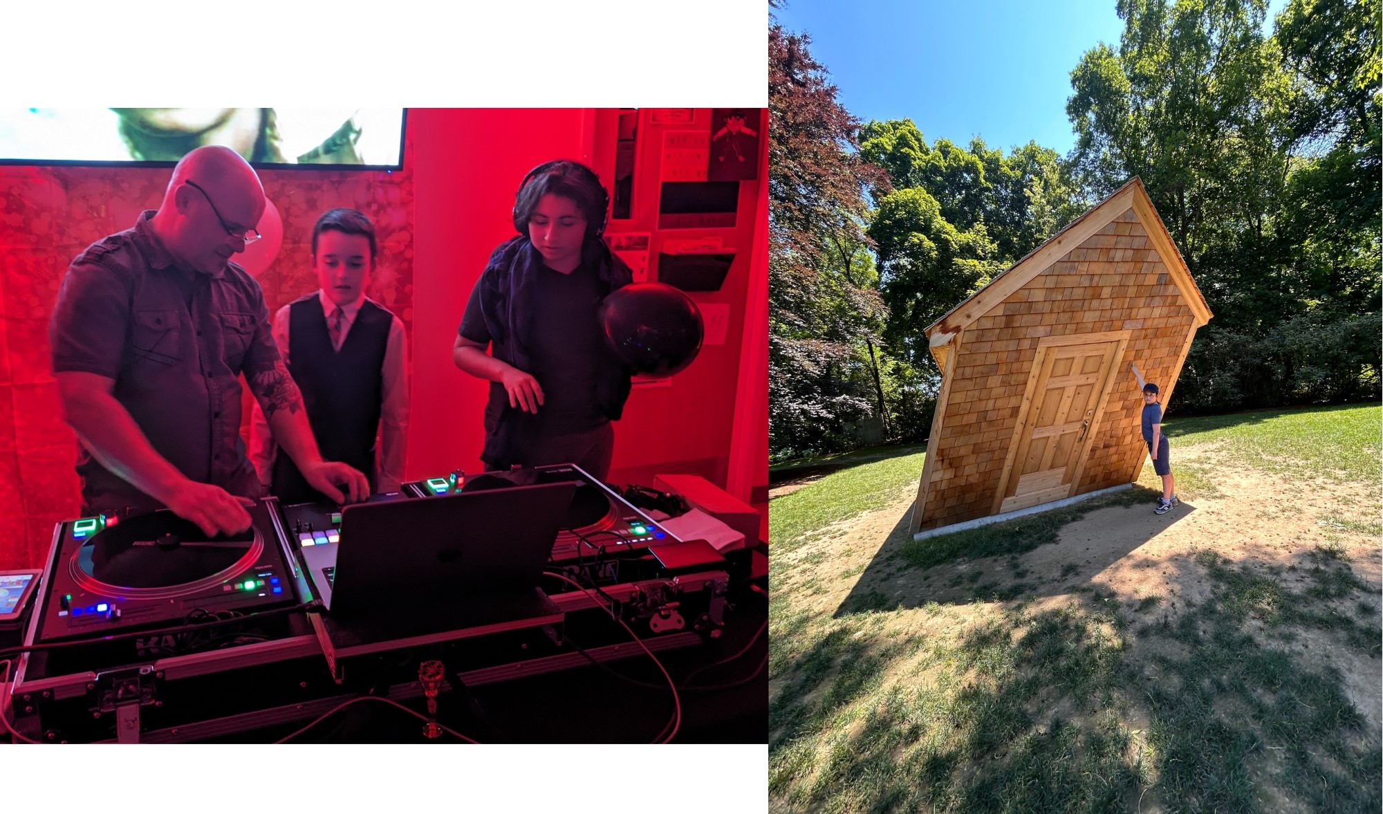 Students DJ-ing and building a house