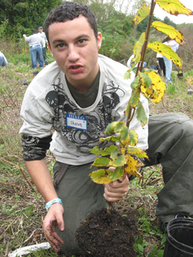 student planting