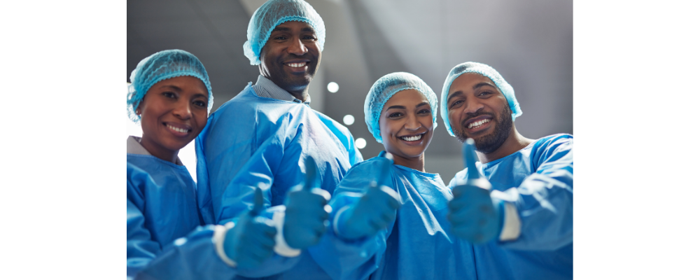 Group of diverse hospital staff in scrubs