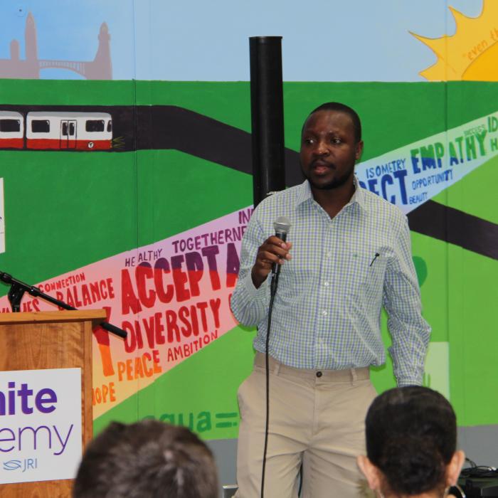 William Kamkwamba speaks to students at Granite Academy