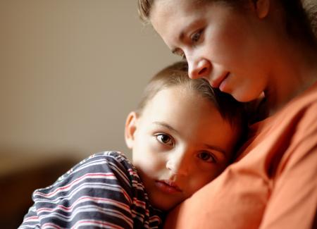 Mother holding son