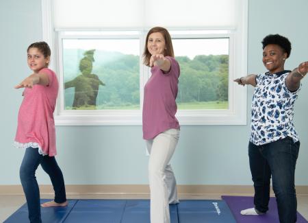 Students doing yoga