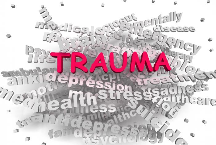 trauma with word cloud behind it