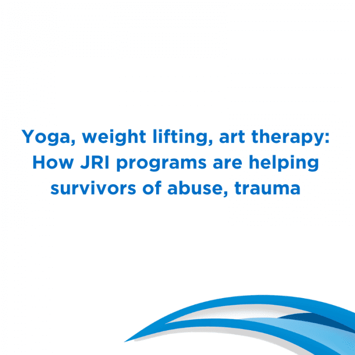 Title slide with blue text about programs helping trauma survivors.