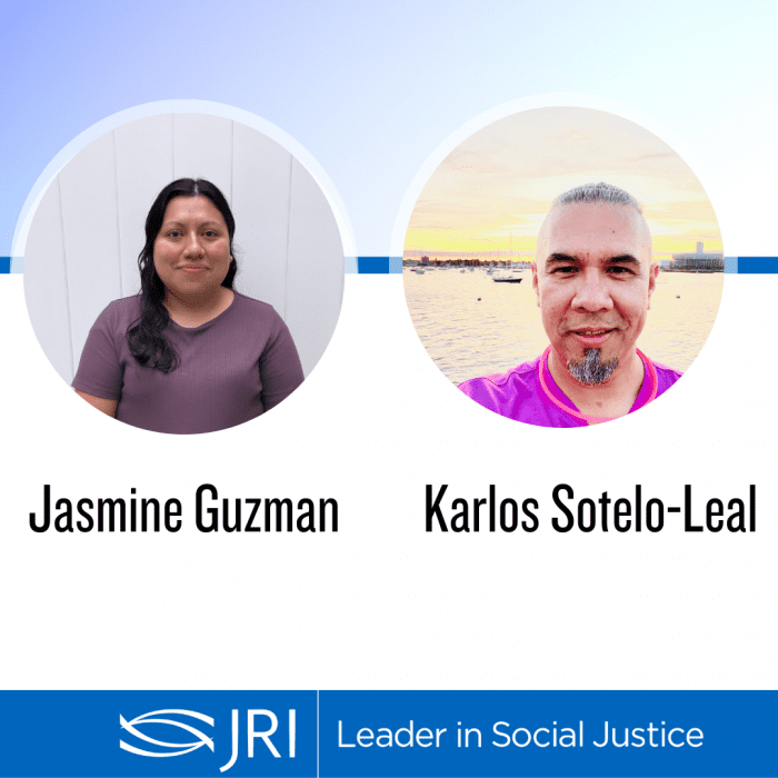Portraits of Jasmine Guzman and Karlos Sotelo-Leal with a JRI logo.