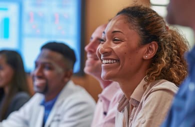 People smiling at a community event.