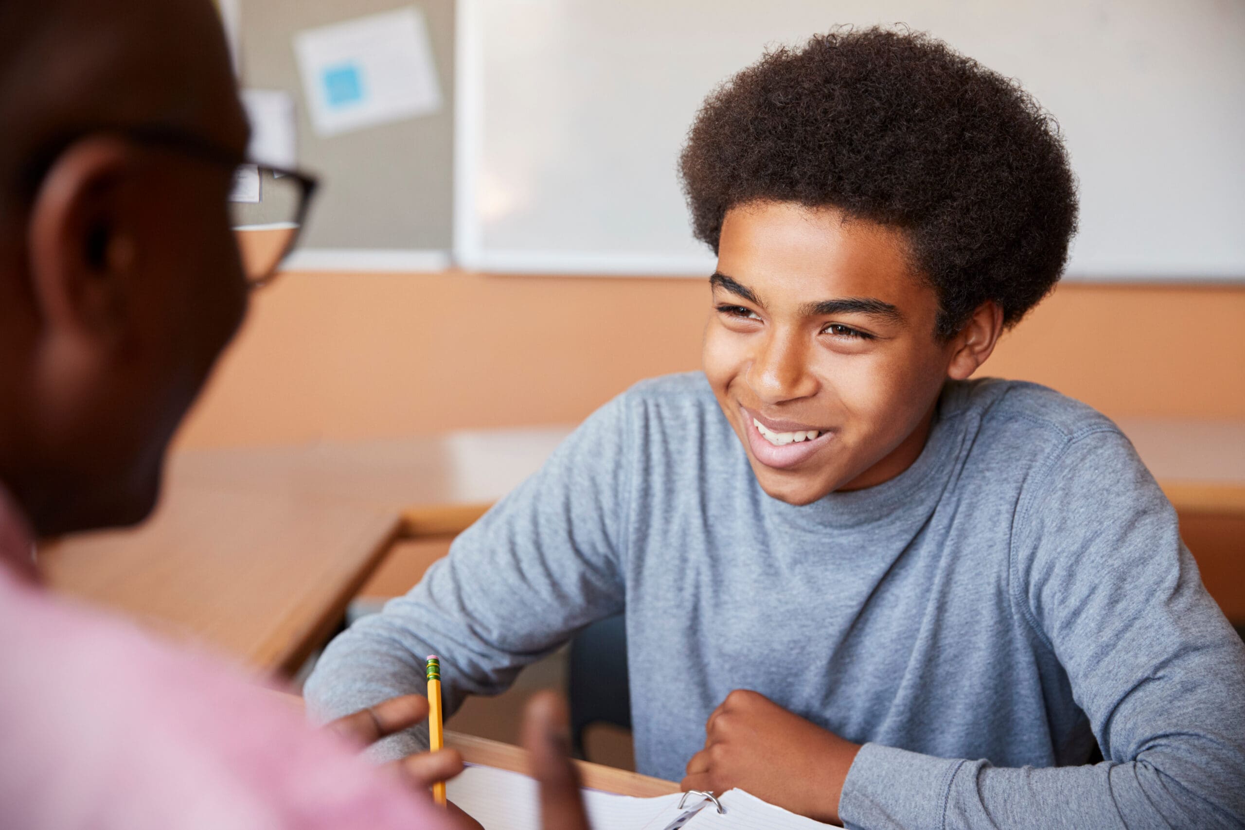 Student smiling during a counseling session.
