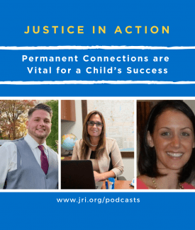 Podcast title banner with three people smiling, text about permanent connections.