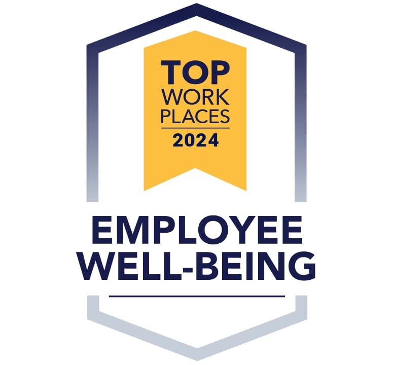 Badge with "Top Workplaces 2024" and "Employee Well-Being"