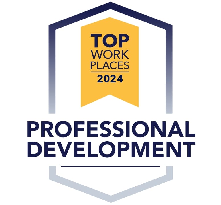 Badge with 'Top Work Places 2024' and 'Professional Development' text