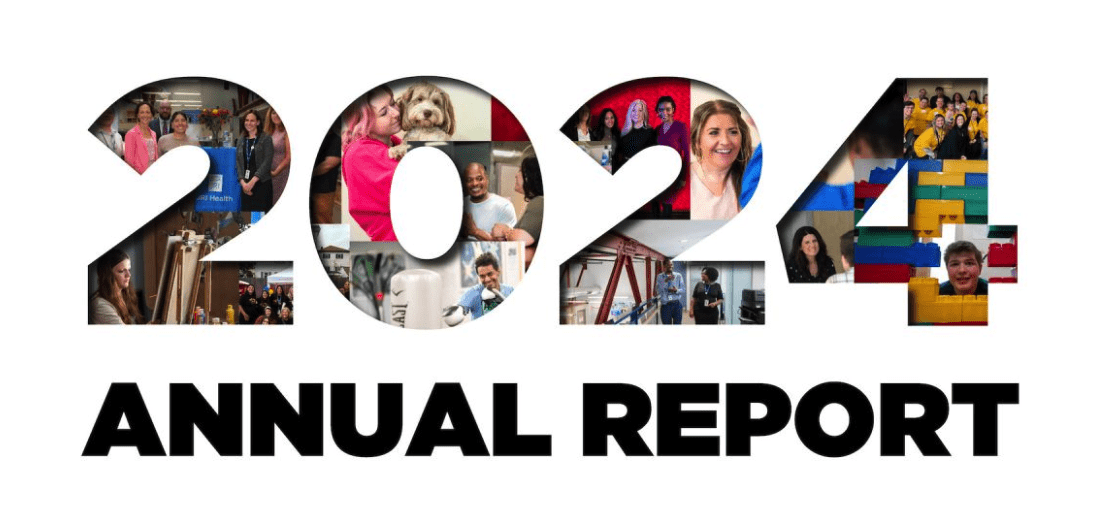 Collage of people, therapy, and community activities inside '2024 Annual Report' text.
