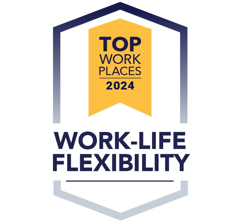 Badge with text "Top Work Places 2024" and "Work-Life Flexibility"