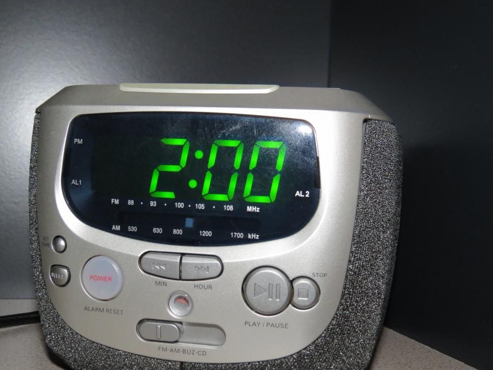 Alarm clock showing 2:00